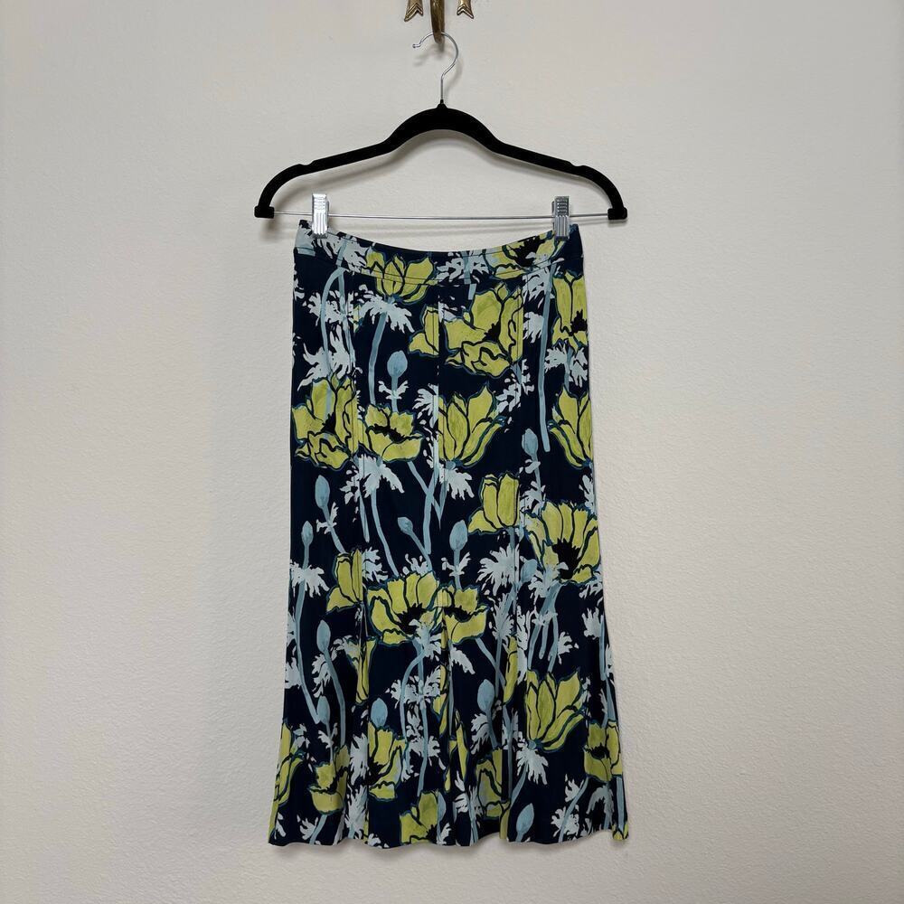 NWT Tory Burch Printed Jersey Skirt Navy Poppies Bloom Floral A Line Flare XS